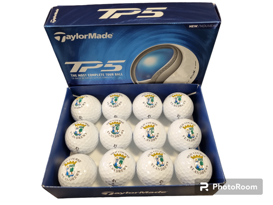 New - Taylormade TP5 & TP5X Old Course St.Andrews Crested Golf Balls (1 Dozen)