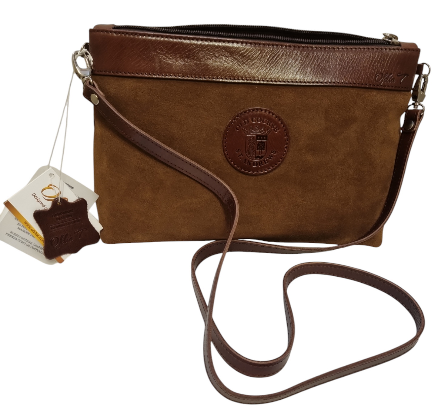Rosa Old Course Crested Suede Zip Suede Shoulder Bag