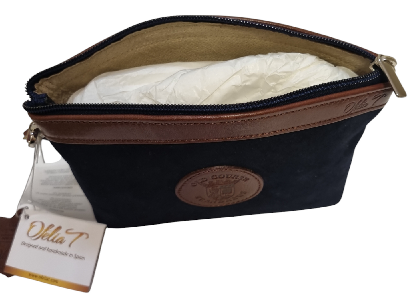 Teresa Old Course Crested Suede Zip Wristlet Clutch Small Bag