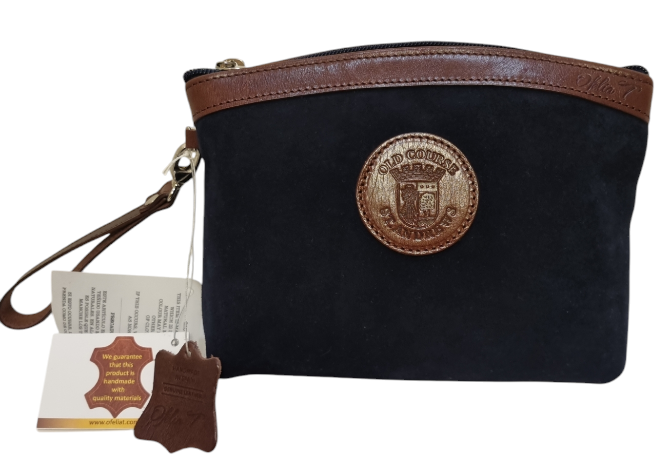 Teresa Old Course Crested Suede Zip Wristlet Clutch Small Bag