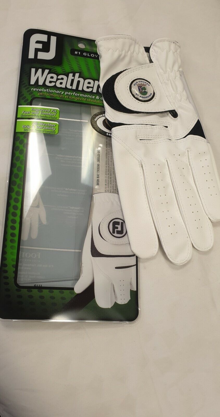 New - FootJoy Men's WeatherSof Left Hand Golf Glove With Old Course Marker