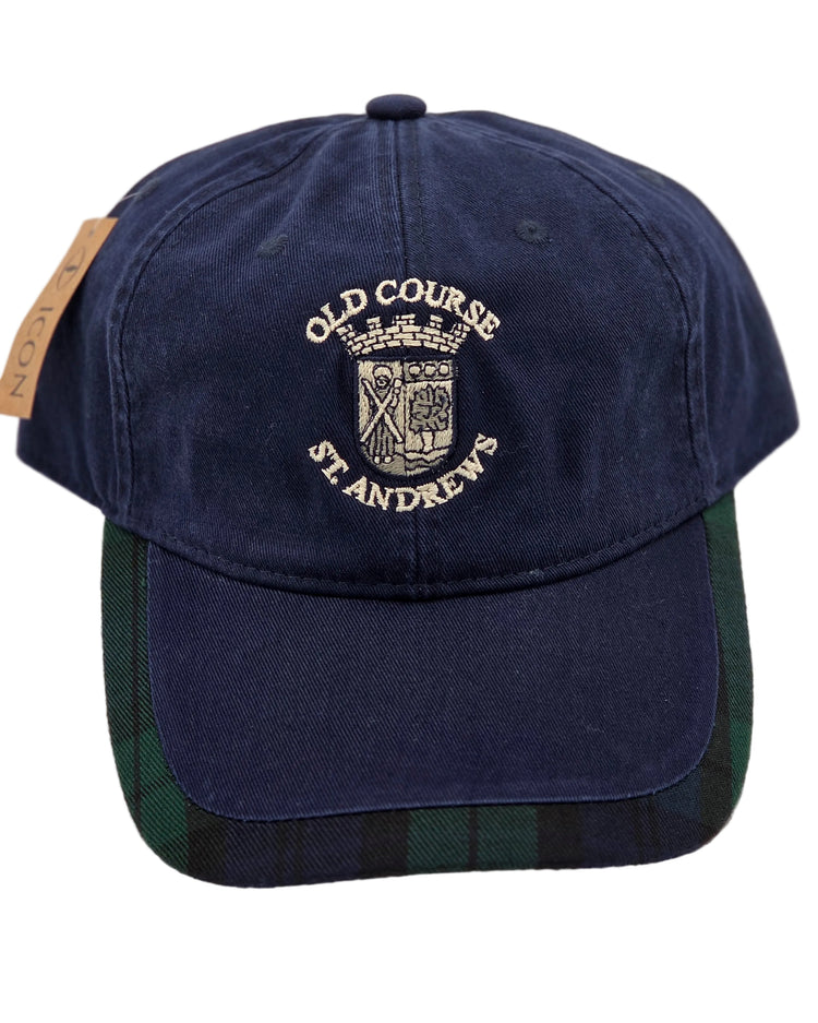 New - Icon Men`s Old Course St.Andrews Crested Golf Cap Navy/Black Watch Trim