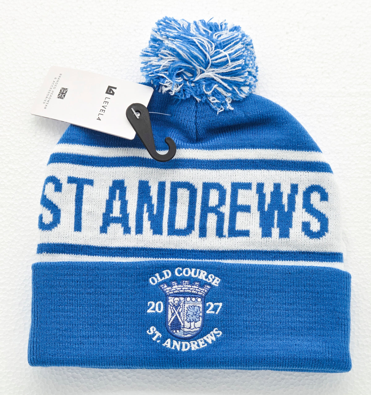Level 4 Men's Knitted Bobble Hat With Old Course St.Andrews 2027 Cresting