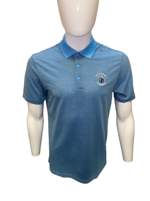 New -Adidas Old Course St.Andrews Crested Ottoman Men`s Stripe Golf Polo Shirts.