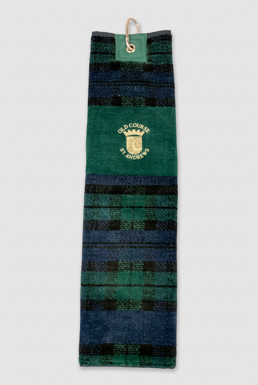 Green tartan velour towel with Old Course crest
