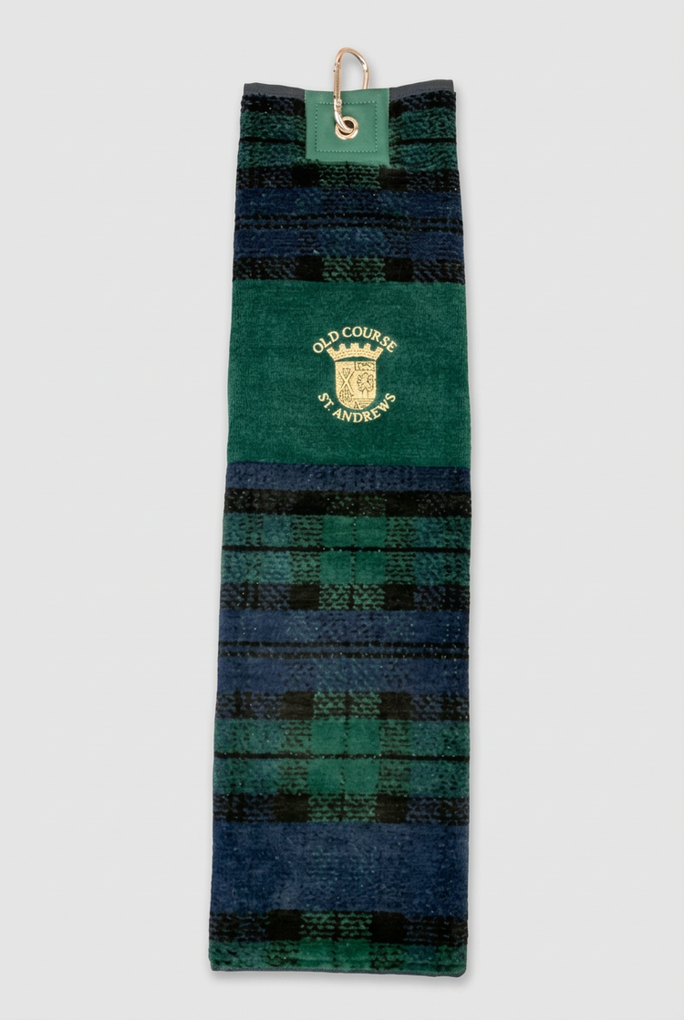 Green tartan velour towel with Old Course crest
