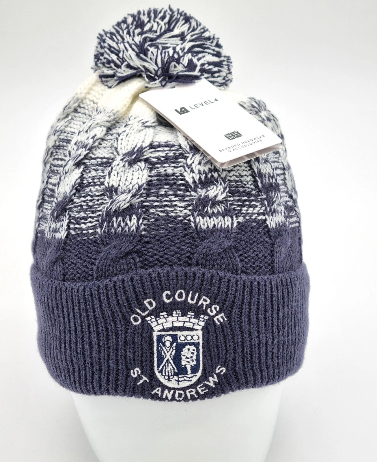 New - Level4 Ashwick Cable Knit Beanie With Old Course St.Andrews Cresting