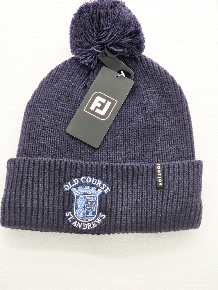 Footjoy Cuffed Bobble Golf Beanie Hats With Old Course St.Andrews Cresting