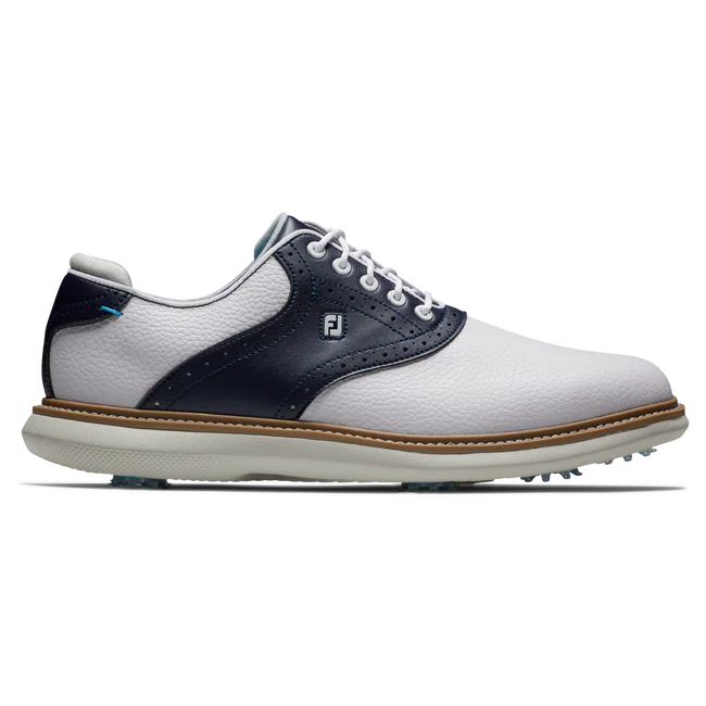 New - 2023 Men's Footjoy Traditions White/Navy Golf Shoes. (Medium Fit)