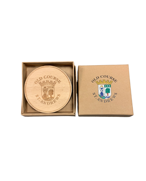 New - Old Course St.Andrews Engraved Wooden Coasters Box Of 4